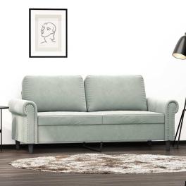 2-seater sofa light grey velvet (100% polyester), metal, textilene