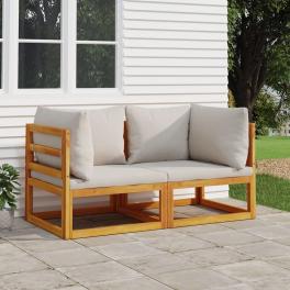 Corner sofa light grey solid acacia wood, polyester medium