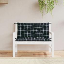 Garden bench cushion set of 2 black check pattern
