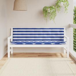 Garden bench cushion set of 2 blue and white stripes