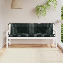 Garden bench cushion set of 2 black check pattern
