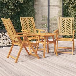 Reclining garden chair set of 3 natural wood solid acacia wood