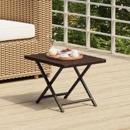 Folding table brown pe rattan, powder-coated steel compact