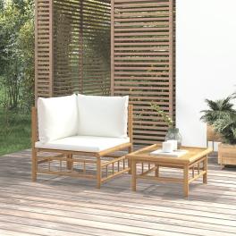Garden lounge set bamboo, cream white bamboo, 100% polyester