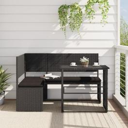 Garden sofa black poly rattan, powder-coated steel, polyester