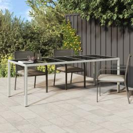 Garden table white poly rattan large adjustable feet