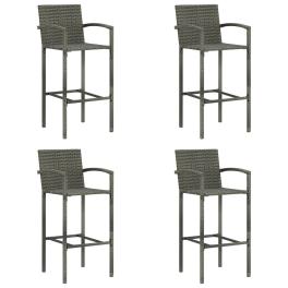 Bar stool set of 4 grey pe rattan, powder-coated steel medium