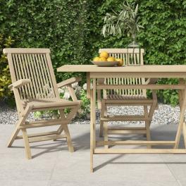 Folding garden chair set of 2 grey solid teak wood adjustable