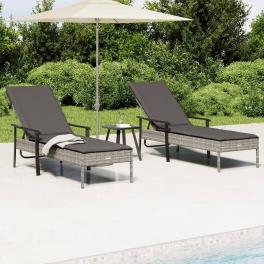 Sun lounger grey pe rattan, powder-coated steel extra long