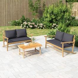 Garden bench natural bamboo, dark grey bamboo, polyester 2 seater