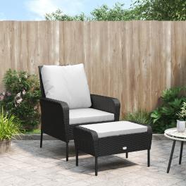 Garden chair with footstool black pe rattan, steel medium