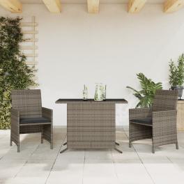 Bistro set grey pe rattan compact uv-resistant materials
