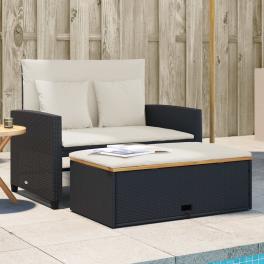 Patio sofa black poly rattan 2-seater