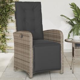 Reclining garden chair grey pe rattan, powder-coated steel standard