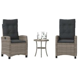 Bistro set grey poly rattan 2-seater adjustable armrests
