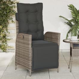 Reclining garden chair grey pe rattan, powder-coated steel, polyester