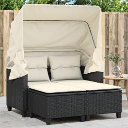 Garden sofa black pe rattan 2-seater adjustable armrests
