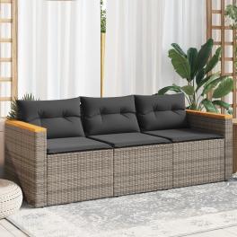 Garden sofa grey pe rattan, powder-coated steel, solid acacia wood