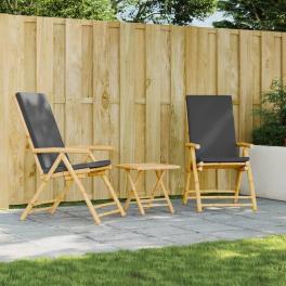 Garden reclining chair set of 2 bamboo, dark grey bamboo, polyester