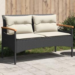 Garden bench black pe rattan, powder-coated steel, solid acacia wood