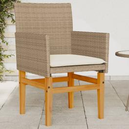 Garden chair beige pe rattan, solid acacia wood, powder-coated steel