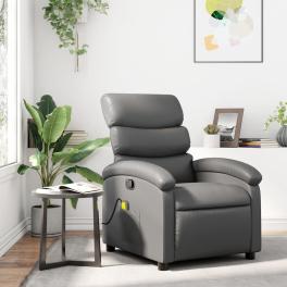 Massage recliner chair grey faux leather standard