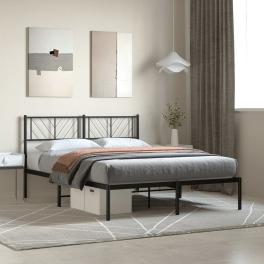 Metal bed frame black powder-coated steel double bed frame