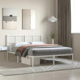 Metal bed frame white powder-coated steel king size