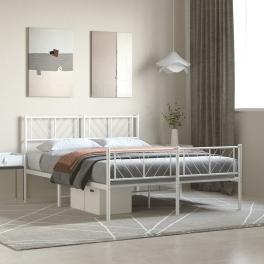 Metal bed frame white powder-coated steel king size