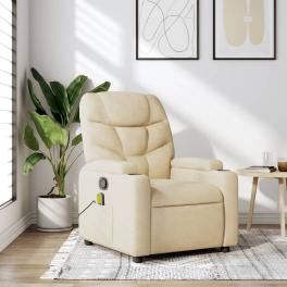 Massage recliner chair cream fabric (100% polyester), metal, plywood