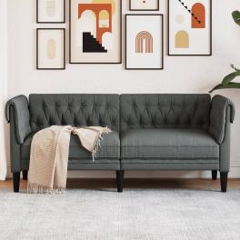 Chesterfield sofa dark grey polyester, solid wood, plywood, foam