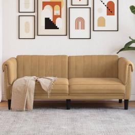 Sofa brown faux suede leather (100% polyester), plywood, solid wood