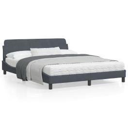 Bed frame dark grey velvet, metal, solid pine wood, plywood queen