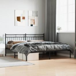 Bed frame black powder-coated steel double metal bed frame