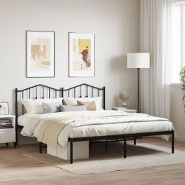 Bed frame black powder-coated steel king bed frame rectangular