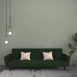 Sofa bed dark green velvet (100% polyester), wood, plastic medium