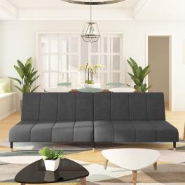 Sofa bed dark grey velvet (100% polyester), wood, metal 2-seater