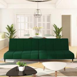 Sofa bed dark green velvet, wood, metal standard