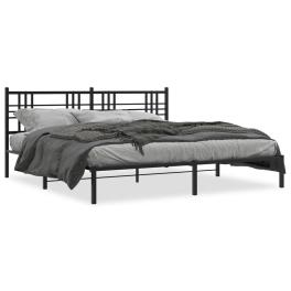 Bed frame black powder-coated steel double bed frame