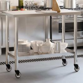 Kitchen work table with wheels 43.3"x21.7"x33.5" stainless steel