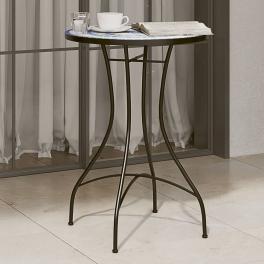 Mosaic bistro table blue and white ceramic, powder-coated iron