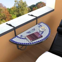 Garden table blue and white iron, ceramic medium foldable