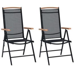 Garden chair set of 2 black powder-coated aluminum, textilene