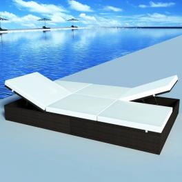 Sun lounger brown pe rattan double adjustable headrests