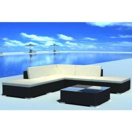 Black pe rattan large modular outdoor lounge set rectangular