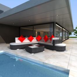 Patio lounge set of 8 black powder-coated steel large modular