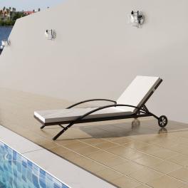 Sun lounger brown pe rattan standard height-adjustable