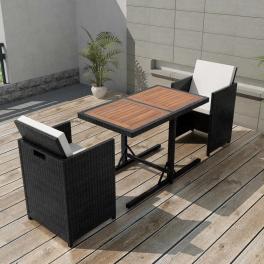 Garden table and chair black pe rattan medium removable covers