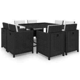 Outdoor furniture set black powder-coated steel 9 piece foldable