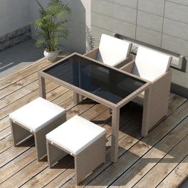 Outdoor dining set grey poly rattan medium foldable